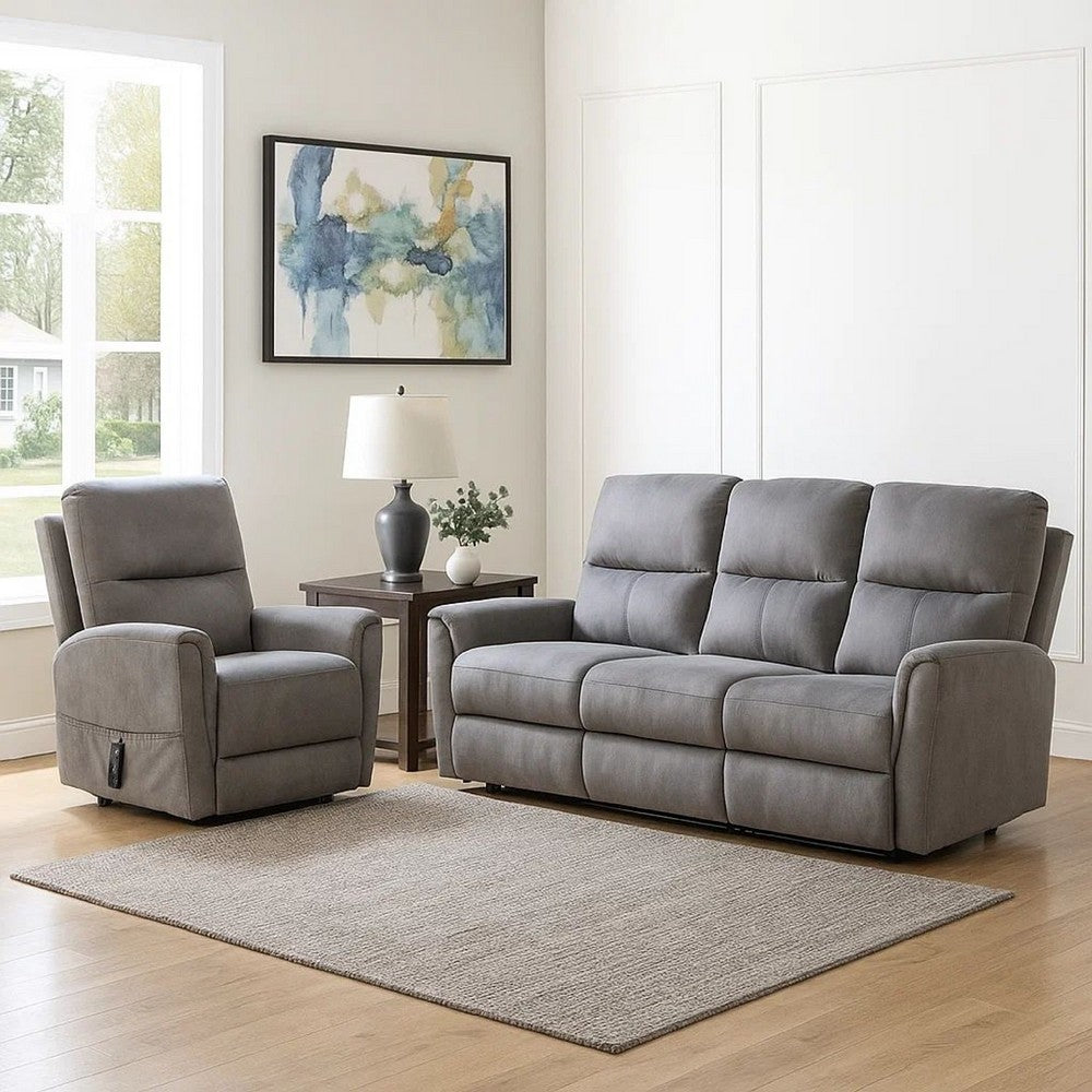 Power Lift Chair with Heat and Massage, Gray Fabric Padded, USB Port - BM340289