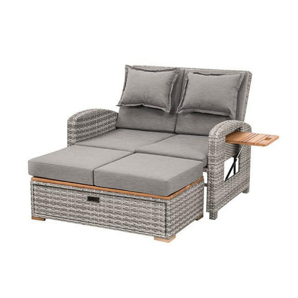 Timy Outdoor Reclining Chaise Lounge Set w Storage Bench, Pillows, Gray - BM340338