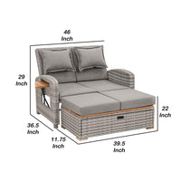 Timy Outdoor Reclining Chaise Lounge Set w Storage Bench, Pillows, Gray - BM340338