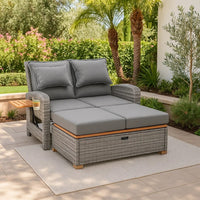 Timy Outdoor Reclining Chaise Lounge Set w Storage Bench, Pillows, Gray - BM340338