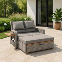 Timy Outdoor Reclining Chaise Lounge Set w Storage Bench, Pillows, Gray - BM340338
