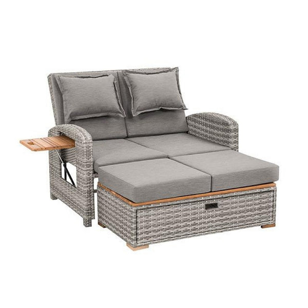 Timy Outdoor Reclining Chaise Lounge Set w Storage Bench, Pillows, Gray - BM340338