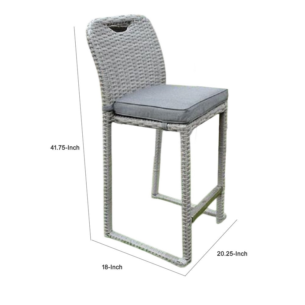 Mio Barstool Chair Set of 6, Thick Seat Cushion, Gray Wicker Frame - BM340340