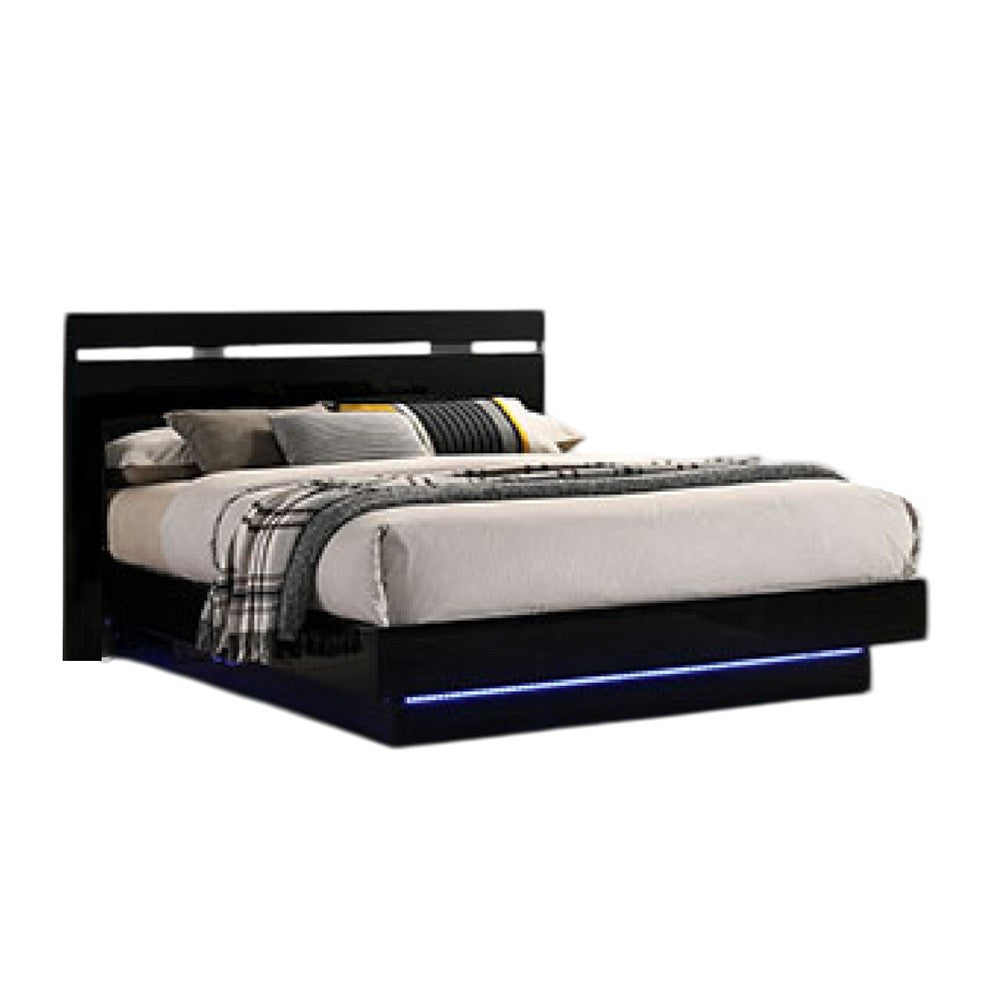 Pero King Size Bed w Silver Trimmed Headboard, LED Footboard, Black  - BM340346