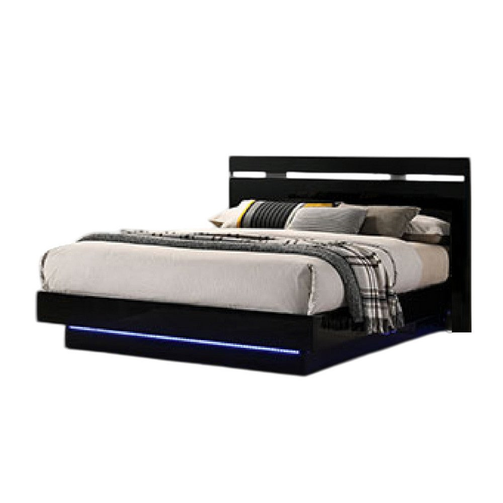 Pero King Size Bed w Silver Trimmed Headboard, LED Footboard, Black  - BM340346