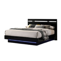 Pero King Size Bed w Silver Trimmed Headboard, LED Footboard, Black  - BM340346