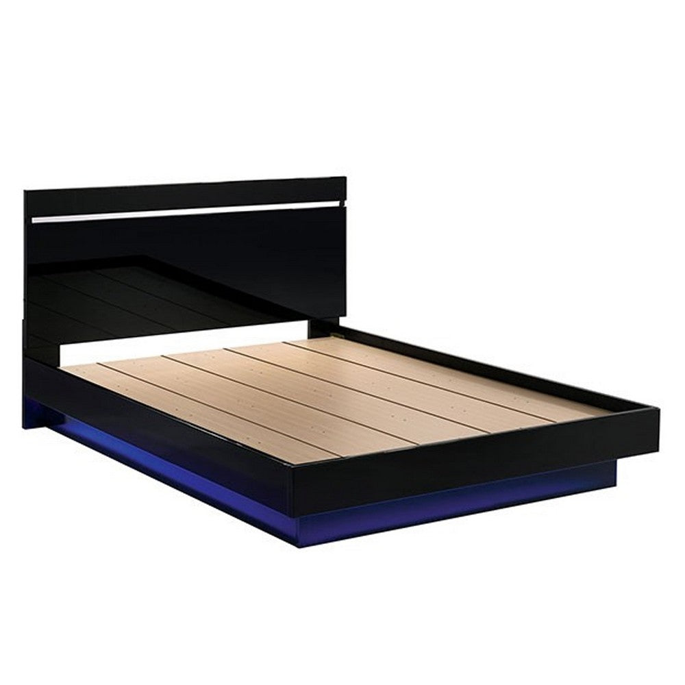 Pero King Size Bed w Silver Trimmed Headboard, LED Footboard, Black  - BM340346