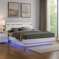 Pero King Size Bed w Silver Trimmed Headboard, LED Footboard, White  - BM340347
