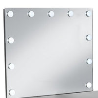 Vaz 3pc LED Mirror Vanity Table Set w Padded Stool, Glass Top, Gray - BM340350