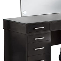 Vaz 3pc LED Mirror Vanity Table Set w Padded Stool, Glass Top, Gray - BM340350