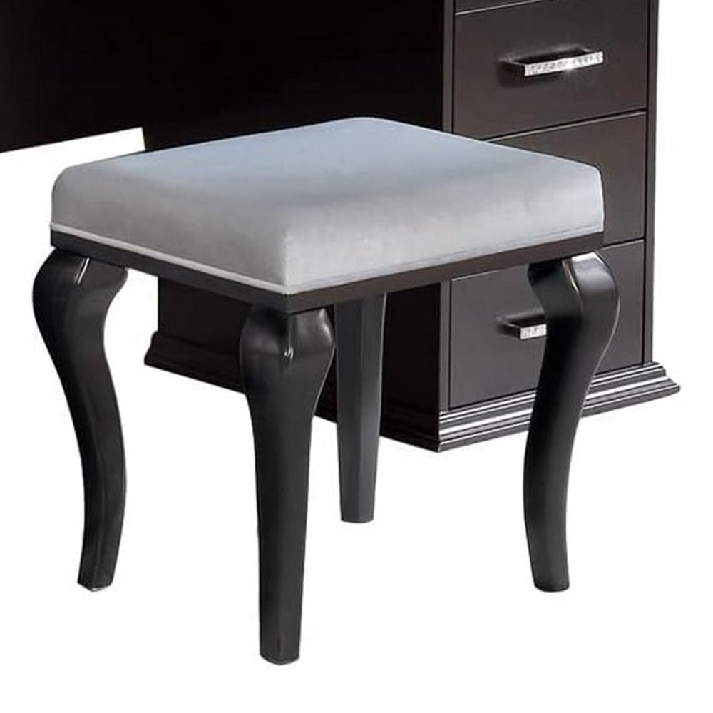 Vaz 3pc LED Mirror Vanity Table Set w Padded Stool, Glass Top, Gray - BM340350