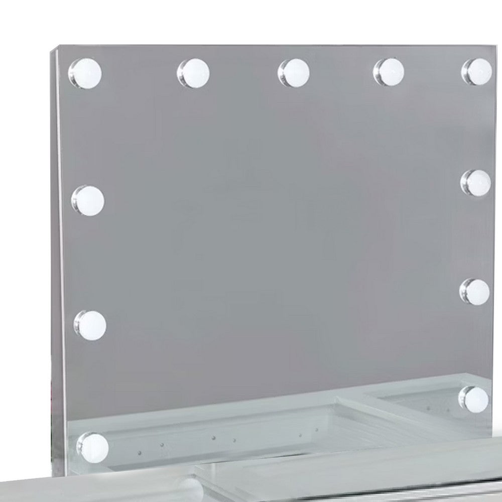 Vaz 3pc LED Mirror Vanity Table Set, Glass Top, Padded Stool, White - BM340351