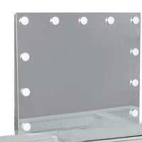Vaz 3pc LED Mirror Vanity Table Set, Glass Top, Padded Stool, White - BM340351