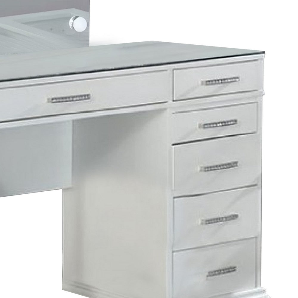 Vaz 3pc LED Mirror Vanity Table Set, Glass Top, Padded Stool, White - BM340351