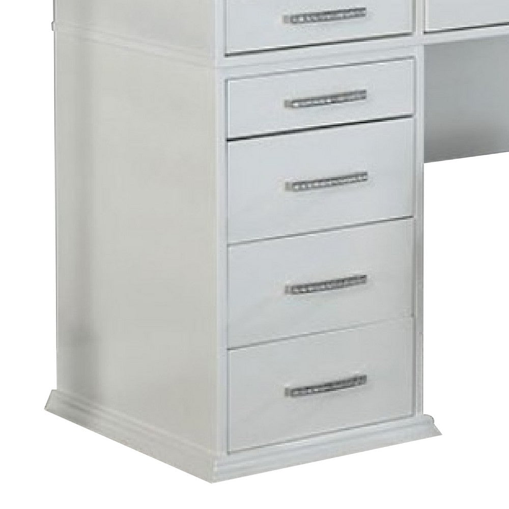 Vaz 3pc LED Mirror Vanity Table Set, Glass Top, Padded Stool, White - BM340351