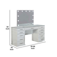 Vaz 3pc LED Mirror Vanity Table Set, Glass Top, Padded Stool, White - BM340351