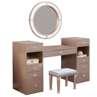 Yezy 3pc Vanity LED Mirror Desk Set with Padded Stool, Blush Pink - BM340352