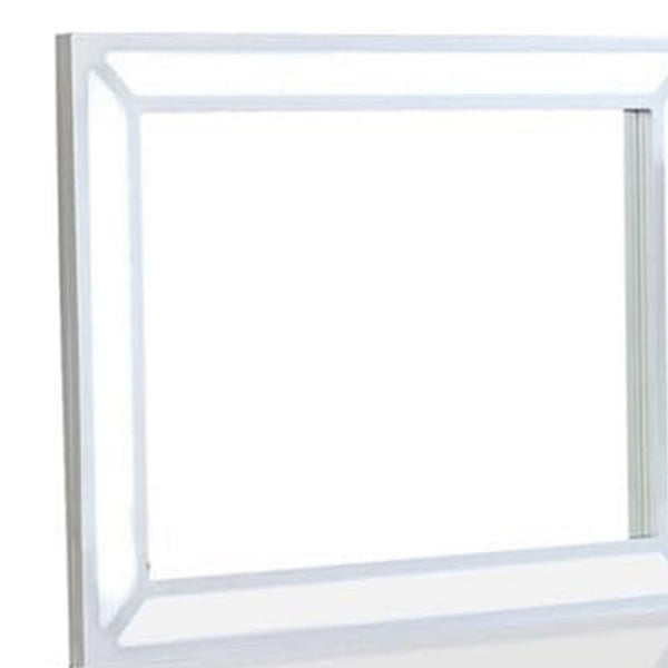 Moe 3pc LED Vanity Set with Desk, Stool and Mirror, Glass Top, White - BM340353