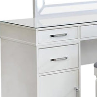 Moe 3pc LED Vanity Set with Desk, Stool and Mirror, Glass Top, White - BM340353