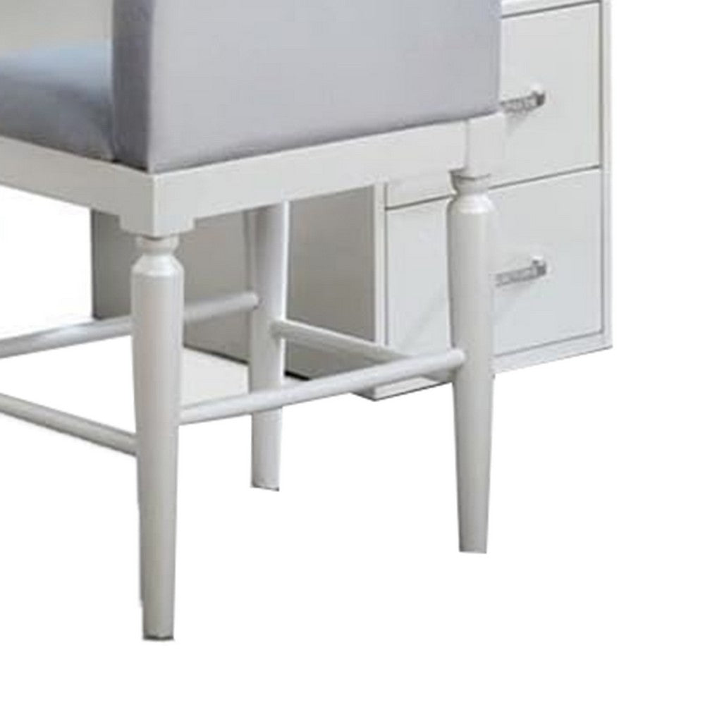 Moe 3pc LED Vanity Set with Desk, Stool and Mirror, Glass Top, White - BM340353