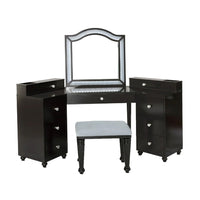 Gena 3pc Vanity Set with Stool, Glass Top Table, LED Mirror, Obsidian Gray - BM340354