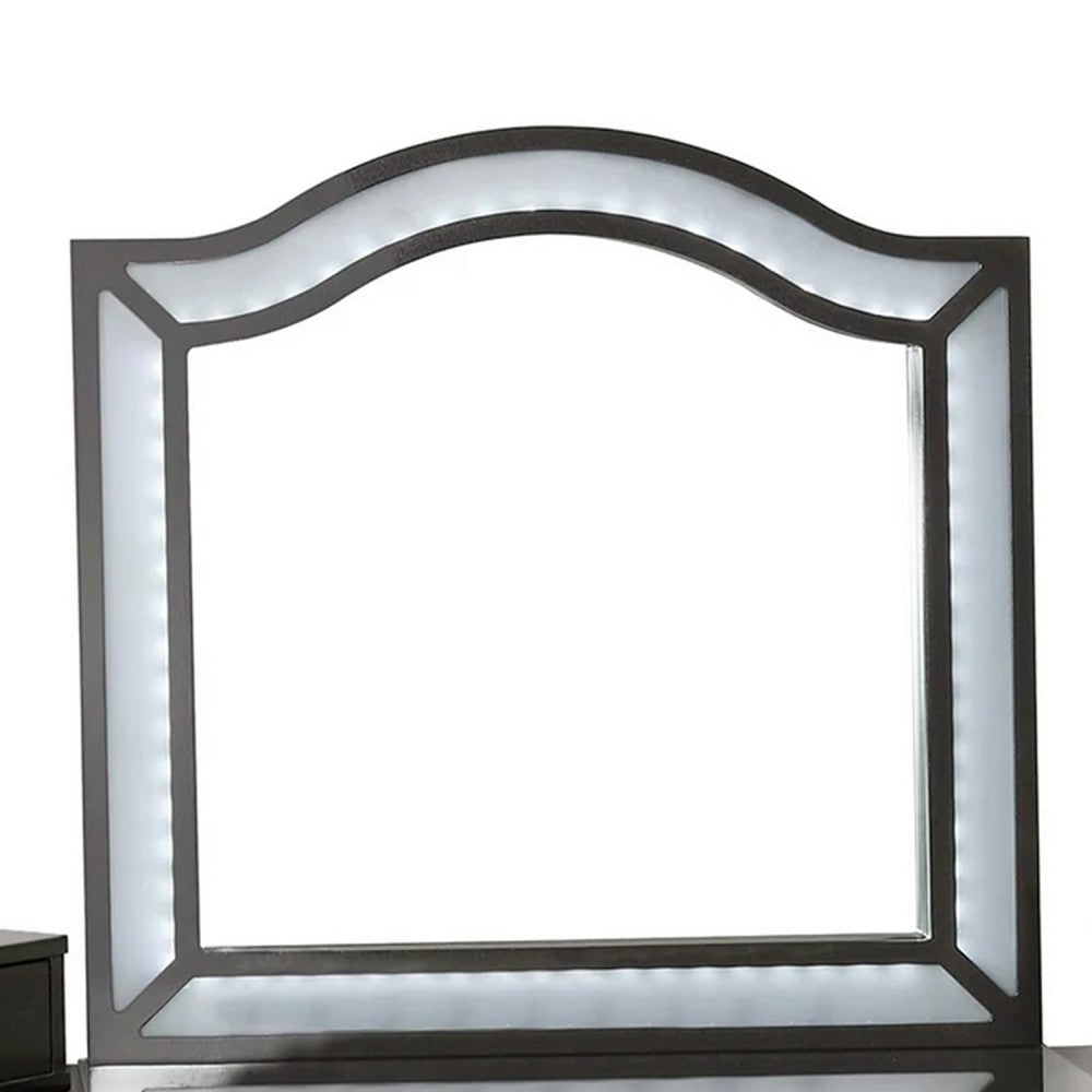 Gena 3pc Vanity Set with Stool, Glass Top Table, LED Mirror, Obsidian Gray - BM340354