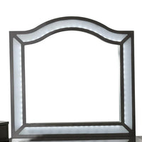 Gena 3pc Vanity Set with Stool, Glass Top Table, LED Mirror, Obsidian Gray - BM340354