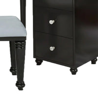 Gena 3pc Vanity Set with Stool, Glass Top Table, LED Mirror, Obsidian Gray - BM340354
