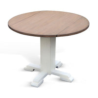 Lemy Round Dining Table w Drop Leaves, 40 Inch Dark Brown Top, White
