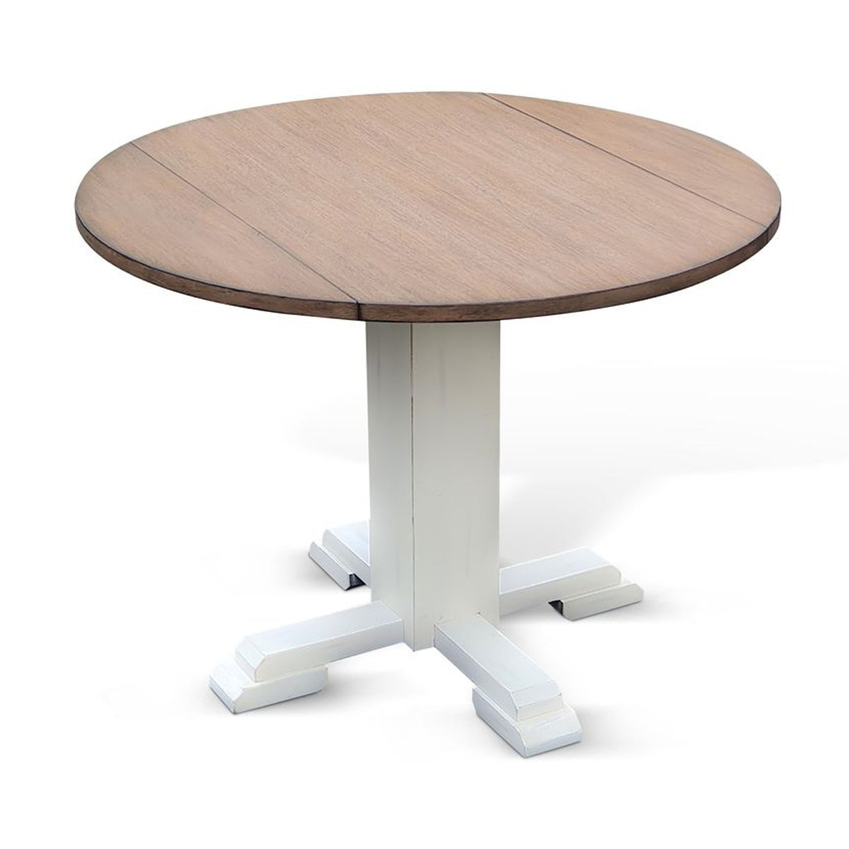 Lemy Round Dining Table w Drop Leaves, 40 Inch Dark Brown Top, White