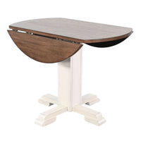 Lemy Round Dining Table w Drop Leaves, 40 Inch Dark Brown Top, White