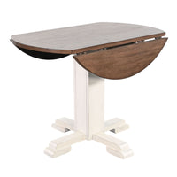 Lemy Round Dining Table w Drop Leaves, 40 Inch Dark Brown Top, White