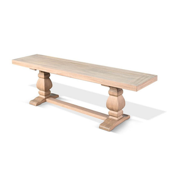 Anna Dining Bench, 60 Inch, Double Pedestal, Wheat Brown Solid Wood - BM340357