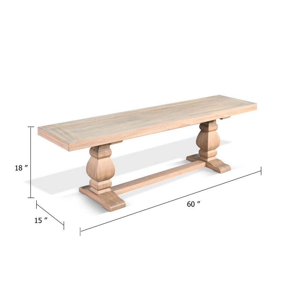 Anna Dining Bench, 60 Inch, Double Pedestal, Wheat Brown Solid Wood - BM340357