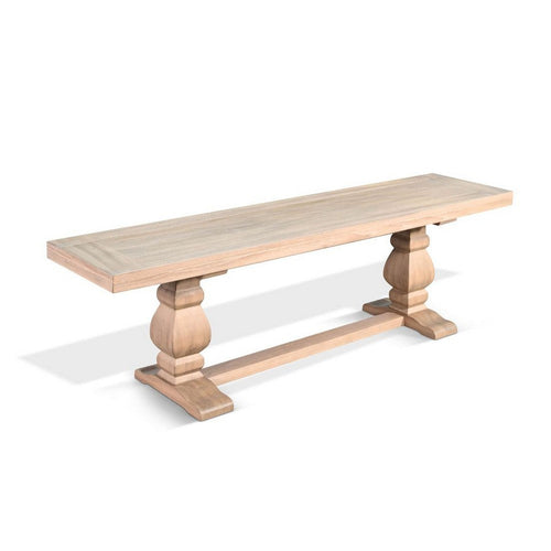 Anna Dining Bench, 60 Inch, Double Pedestal, Wheat Brown Solid Wood - BM340357