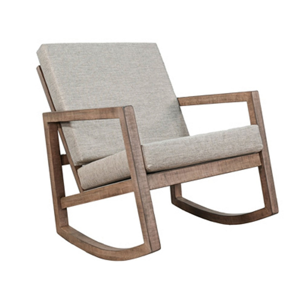 Diry Rocking Chair, Soft Gray Seat and Back, Natural Brown Mahogany Wood - BM340358