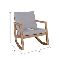 Diry Rocking Chair, Soft Gray Seat and Back, Natural Brown Mahogany Wood - BM340358