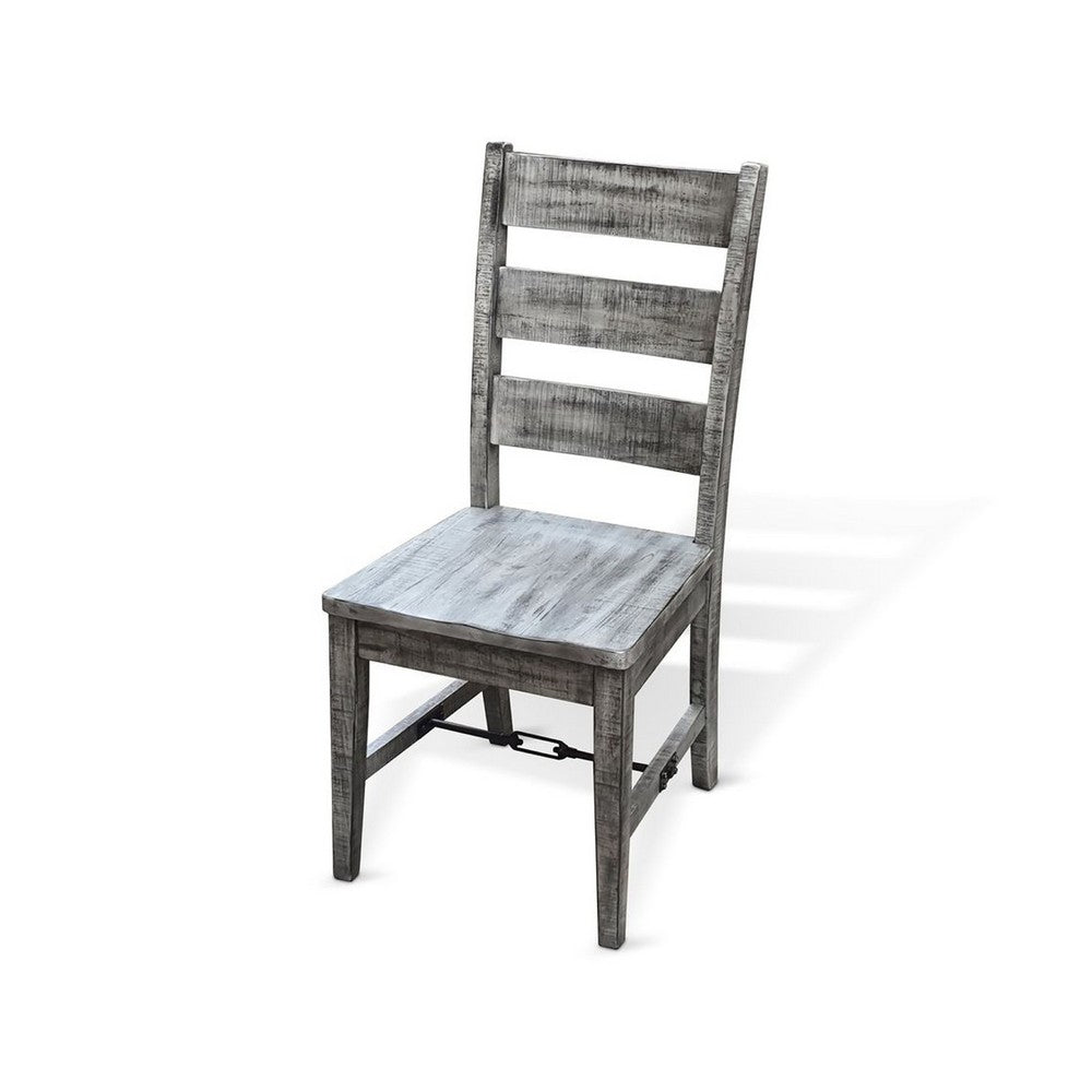 Zeka Ladderback Chair Set of 2, Weathered Gray Solid Mahogany Wood - BM340359