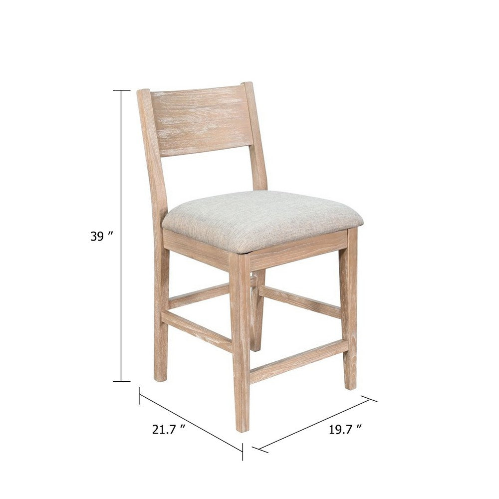 Casy Counter Height Chair Set of 2, Gray Cushion, Natural Brown Solid Wood - BM340360