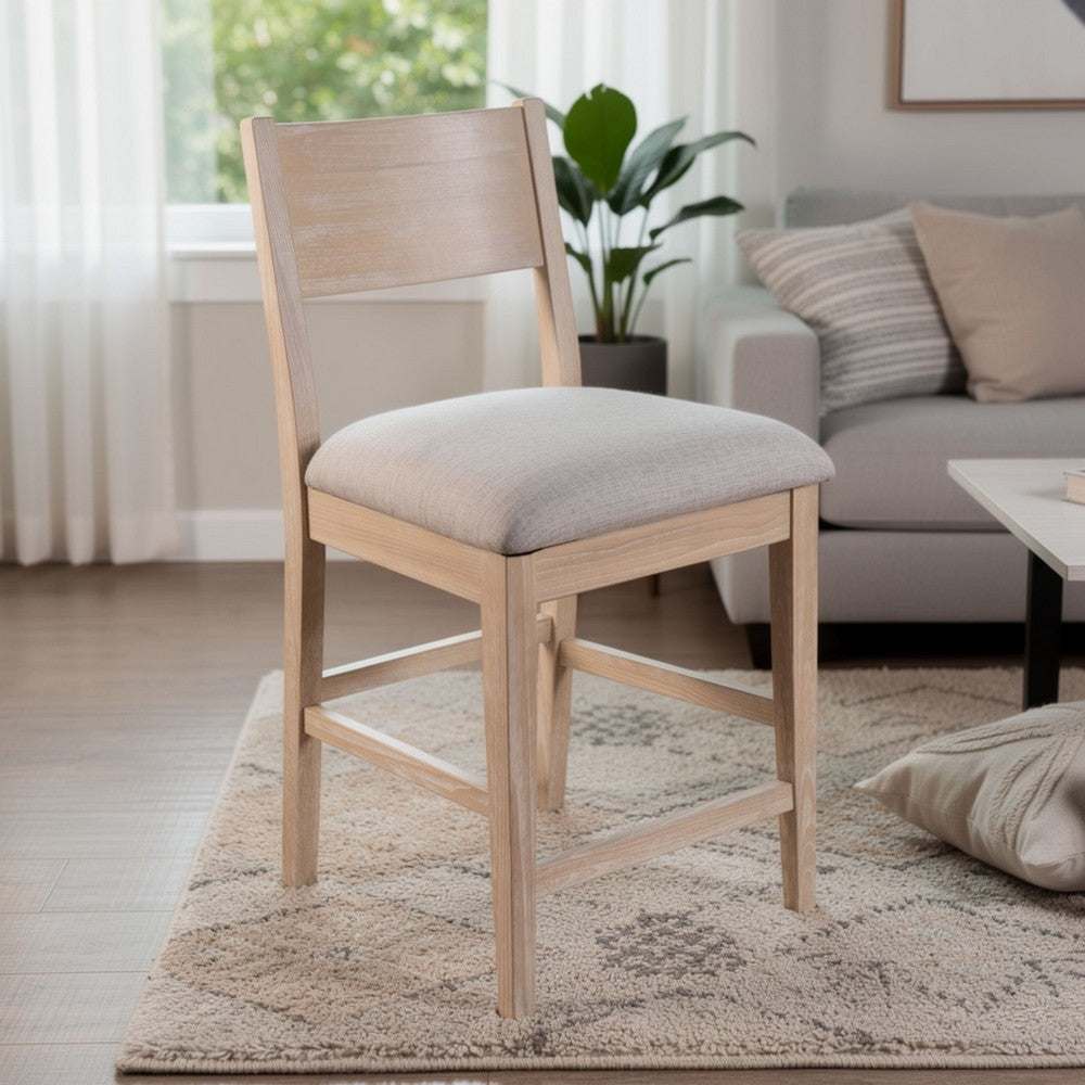 Casy Counter Height Chair Set of 2, Gray Cushion, Natural Brown Solid Wood - BM340360