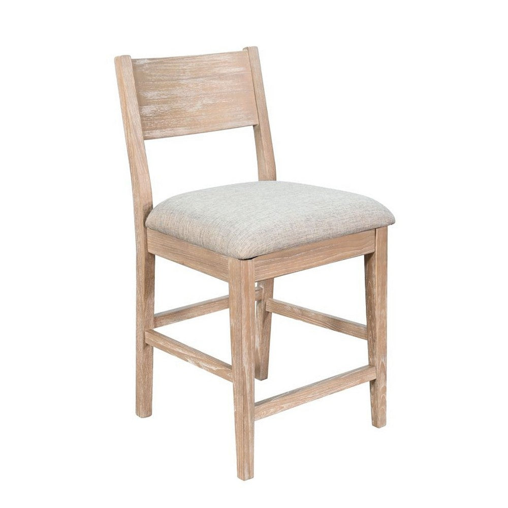 Casy Counter Height Chair Set of 2, Gray Cushion, Natural Brown Solid Wood - BM340360