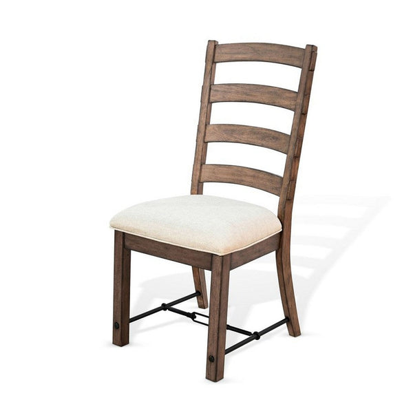 Yael Ladderback Dining Chair Set of 2, White Seat, Brown Solid Mahogany - BM340363