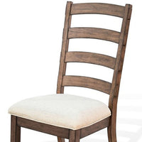 Yael Ladderback Dining Chair Set of 2, White Seat, Brown Solid Mahogany - BM340363