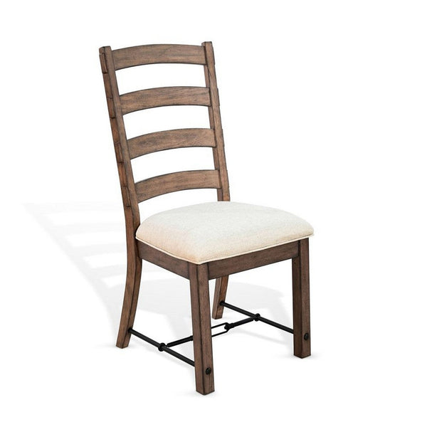 Yael Ladderback Dining Chair Set of 2, White Seat, Brown Solid Mahogany - BM340363