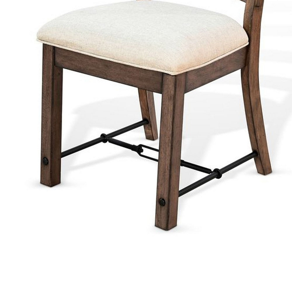 Yael Ladderback Dining Chair Set of 2, White Seat, Brown Solid Mahogany - BM340363