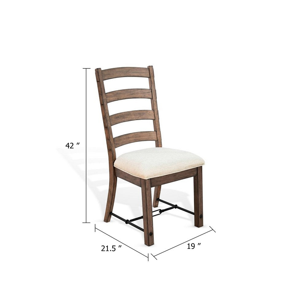 Yael Ladderback Dining Chair Set of 2, White Seat, Brown Solid Mahogany - BM340363