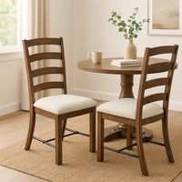 Yael Ladderback Dining Chair Set of 2, White Seat, Brown Solid Mahogany - BM340363