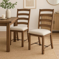 Yael Ladderback Dining Chair Set of 2, White Seat, Brown Solid Mahogany - BM340363