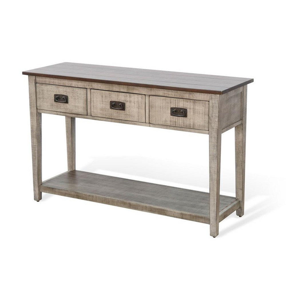 Camie Sofa Console Table, 48 Inch, 3 Drawers, Gray Solid Mahogany - BM340364