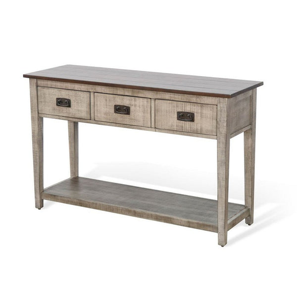 Camie Sofa Console Table, 48 Inch, 3 Drawers, Gray Solid Mahogany - BM340364